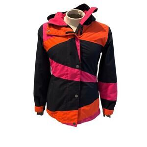 Roxy Women’s 10K Long Slim Fit Snowboard Ski Jacket M Black Pink Orange Block